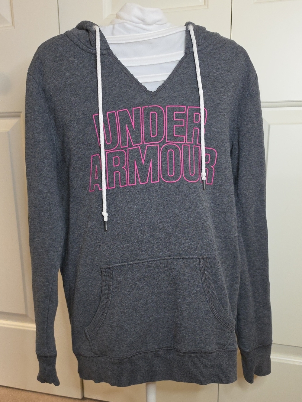 Under Armour Gray V-Neck Pullover with Pink Logo
